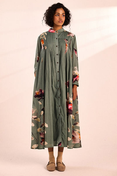 Aqua blue floral digital print dress