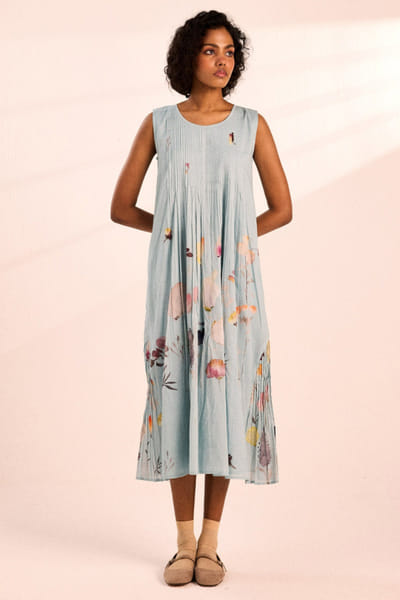 Pale blue floral digital print dress