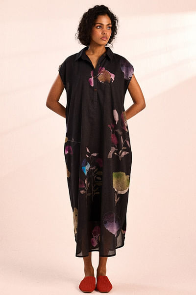 Black floral digital print dress