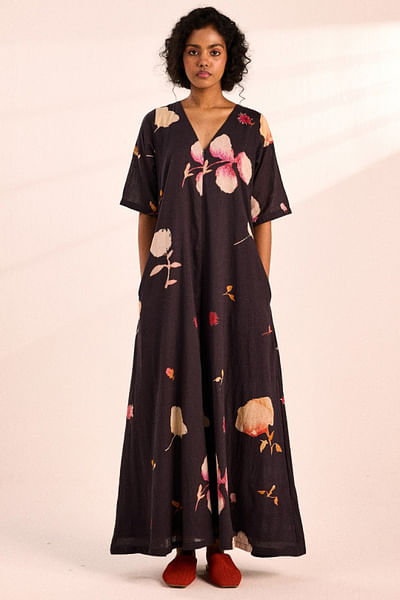 Charcoal floral digital print jumpsuit