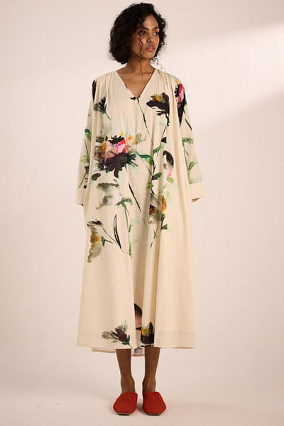 Off-white floral digital print dress
