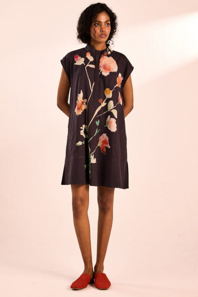 Black floral digital print short dress