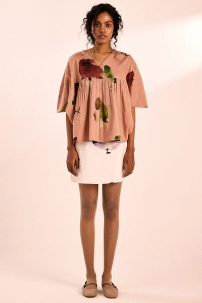 Blush pink artsy floral digital print top