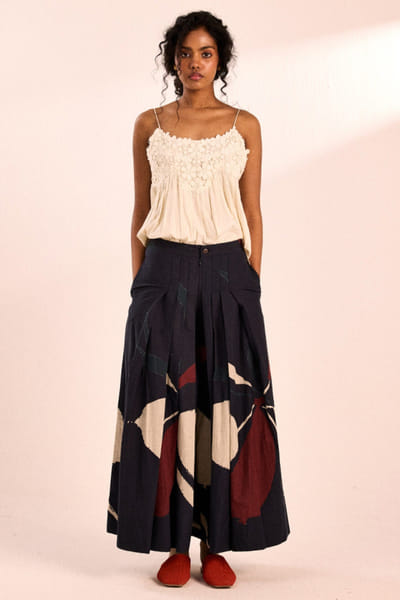 Black floral digital print trousers