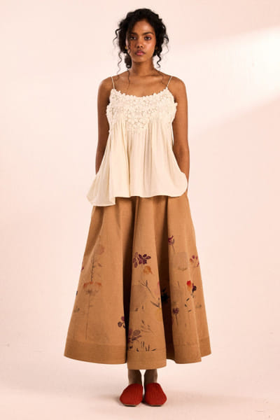 Mocha brown floral digital print skirt