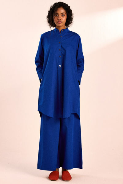 Electric blue floral motif embroidery co-ords