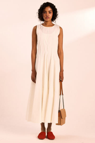 White pintuck detail poplin dress