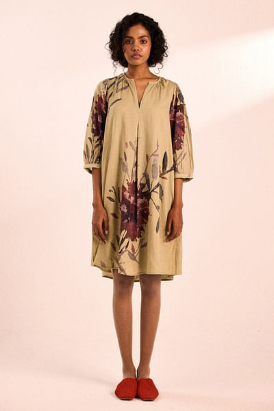 Pale olive floral printed dress