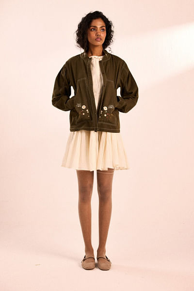 Olive floral embroidered jacket