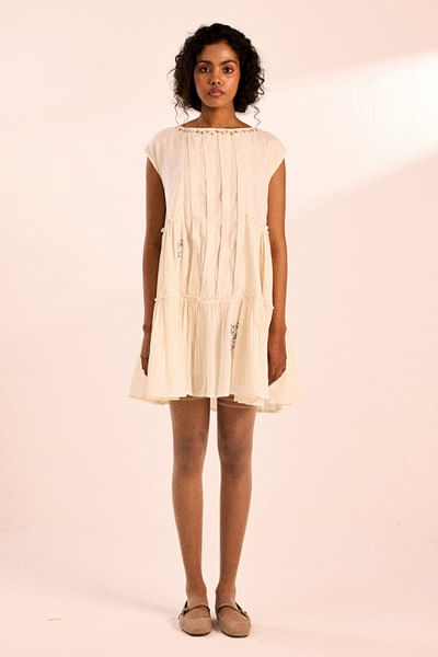 Off-white floral embroidered dress
