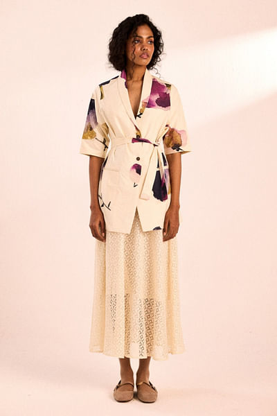 Off-white printed blazer and skirt
