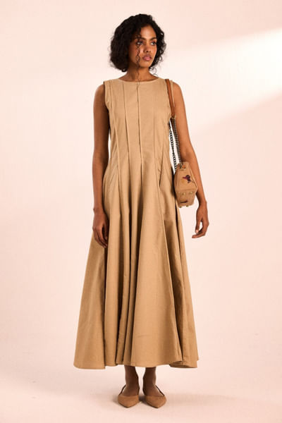 Khaki brown pintuck dress