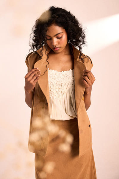 Mocha brown floral printed jacket