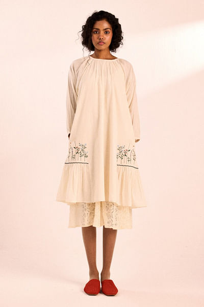 Off-white hand embroidered dress