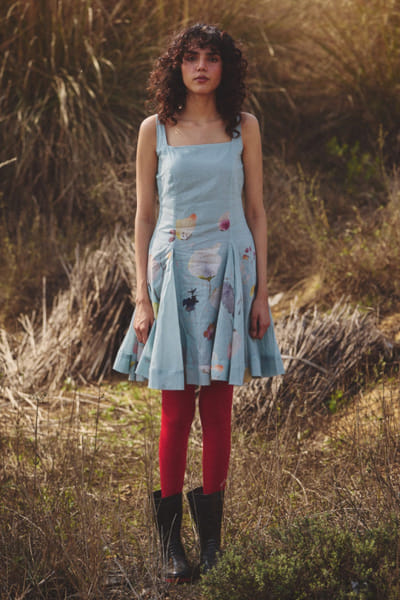 Pale blue floral printed dress