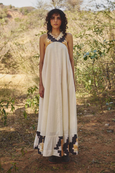 White halter-neck maxi dress
