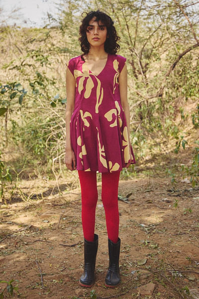 Magenta floral printed dress