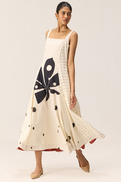 Off white floral motif dress