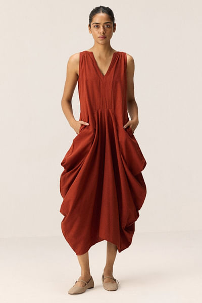 Brick red cowl dress