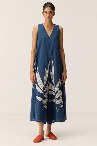 Navy blue fern printed jumpsuit