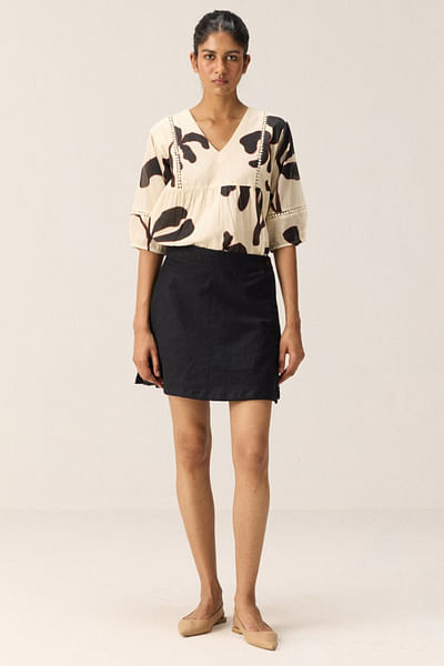 Off white floral printed cotton top