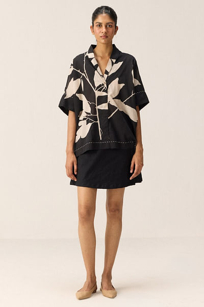 Black and off white floral printed top