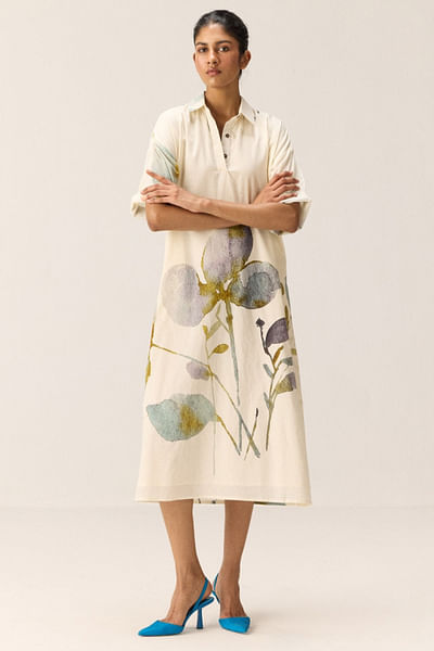 Off white floral printed dress