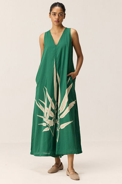 Green fern printed jumpsuit