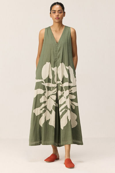 Sage green abstract printed jumpsuit