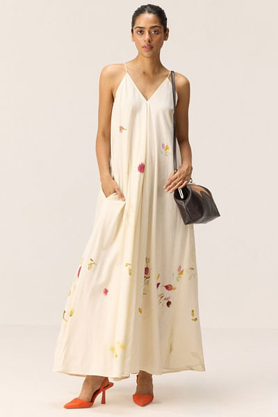 Off white abstract print dress