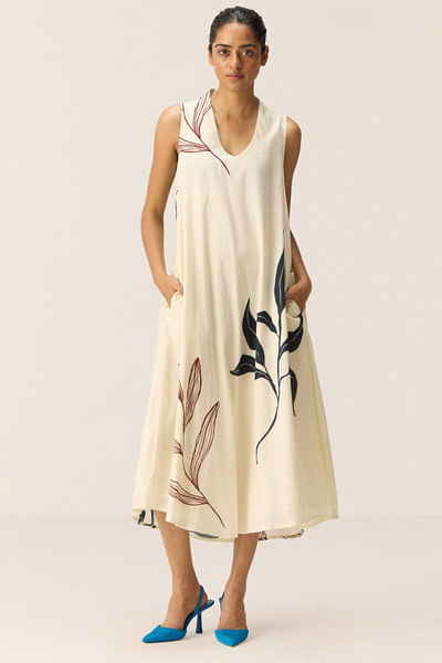Off white leaf printed dress