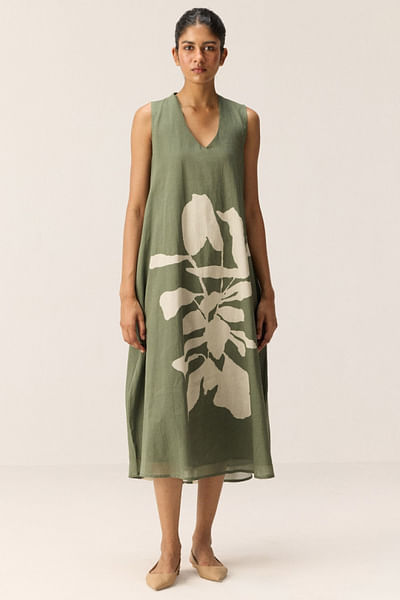 Sage green floral printed dress