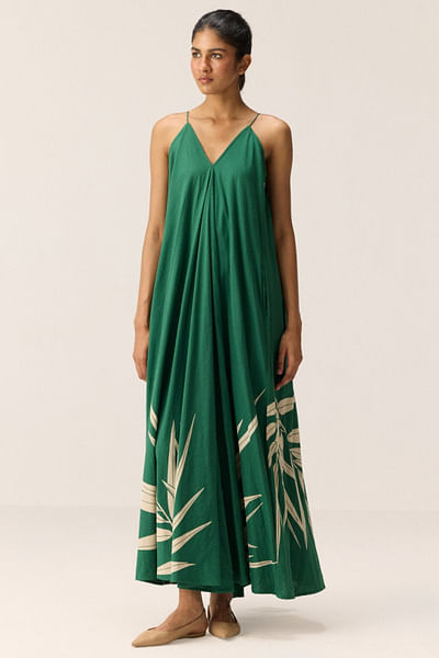 Green fern printed dress