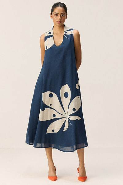 Navy blue floral printed dress