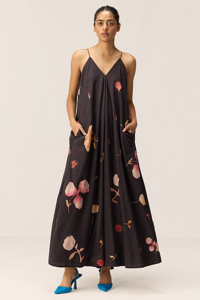 Charcoal floral print dress