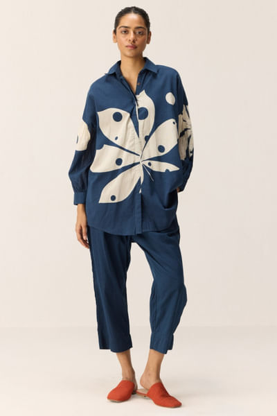Navy blue abstract leaf printed co-ords
