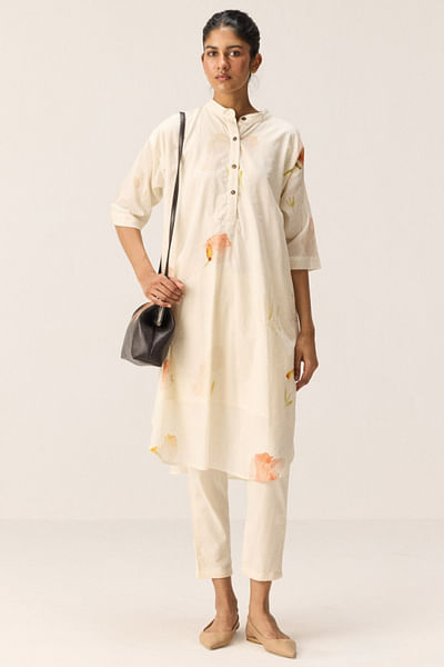 Off white floral print kurta set