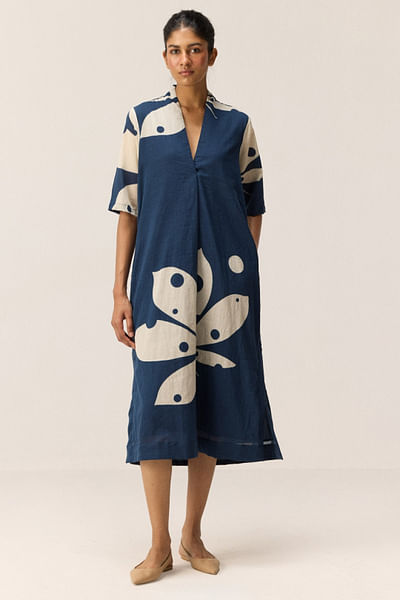 Navy blue floral print dress