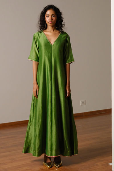 Green gota embroidered chanderi silk jumpsuit