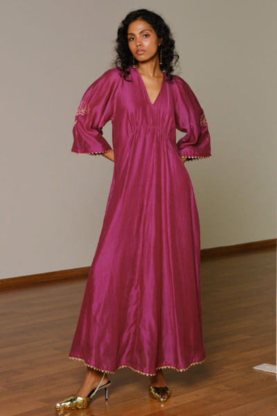 Rose pink floral-gota embroidered gown