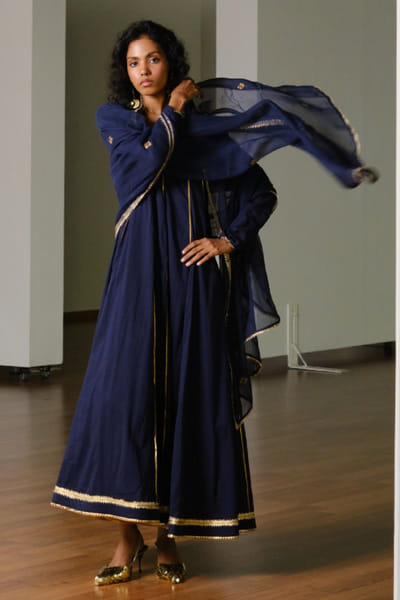 Navy blue cotton mul anarkali set