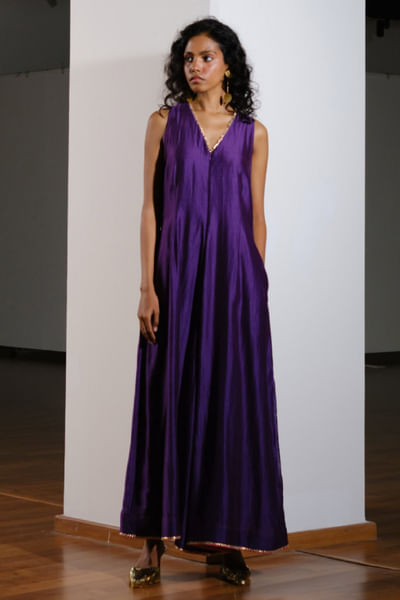 Deep purple chanderi jumpsuit