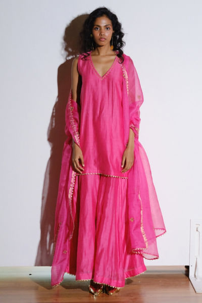 Rani pink bijiya gota embroidered sharara set