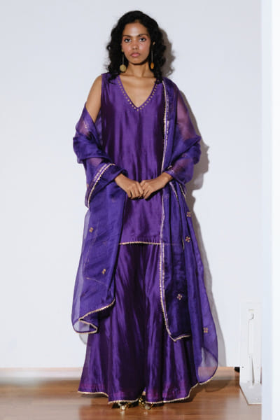 Purple bijiya gota embroidered sharara set