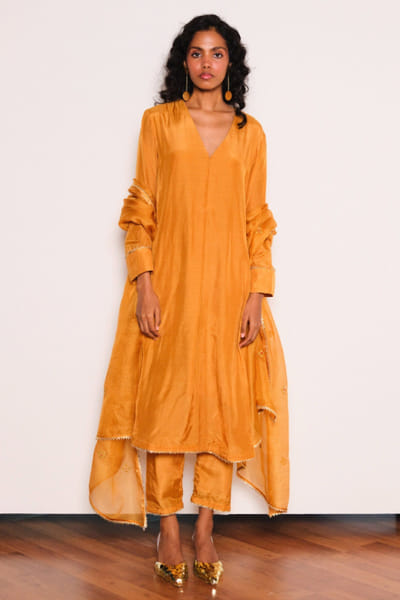 Mustard chanderi kurta set