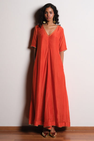 Orange bijiya gota embroidered jumpsuit