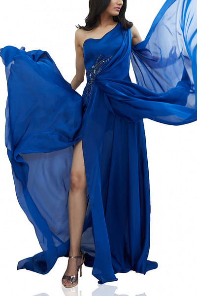 Blue draped gown