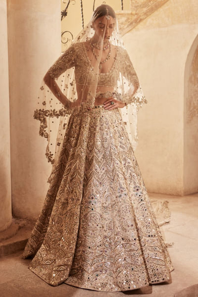 Champagne mirror embroidered lehenga set