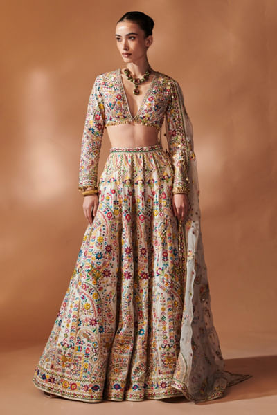 Ivory resham embroidered lehenga set