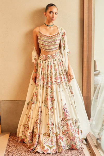 Ivory resham embroidered lehenga set